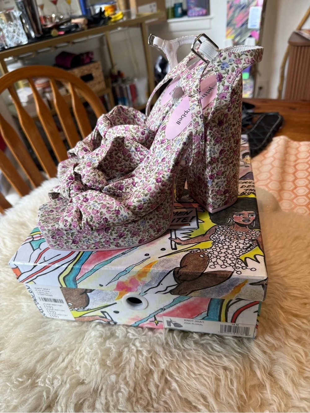 Jeffrey Campbell Floral Platform Ankle-Strap Heels - Size 10